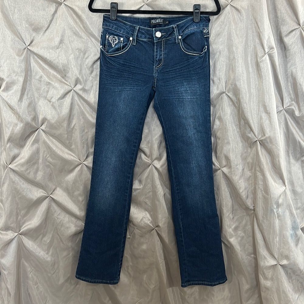 Premier by route 21 in stone and stud adorned jeans